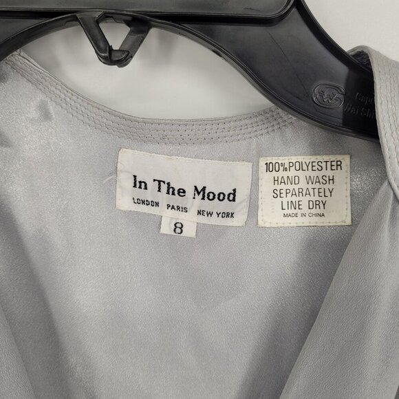 In the Mood womens 8 Vintage gray long sleeve pleated skirt dress chiffon trim - Picture 3 of 9